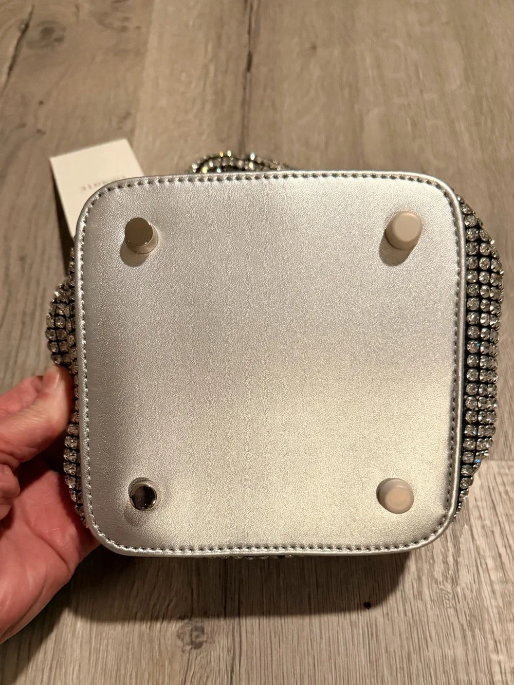 NEW w TAG GIARITÉ Brilly Silver Crystal Bucket Bag w Silver Tone Crossbody Strap